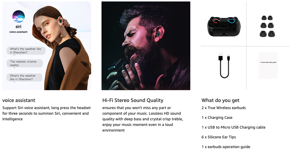 Bluetooth 5.1 Headset TWS Wireless Earphones Mini Earbuds Stereo