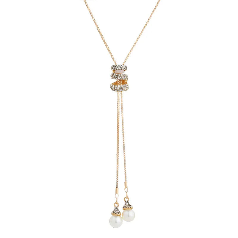 2023 NEW High Quality Fashion Metal Long Tassel Rhinestone Crystal Pearl Long Chain Necklace Sweater Patry Necklace Jewelry