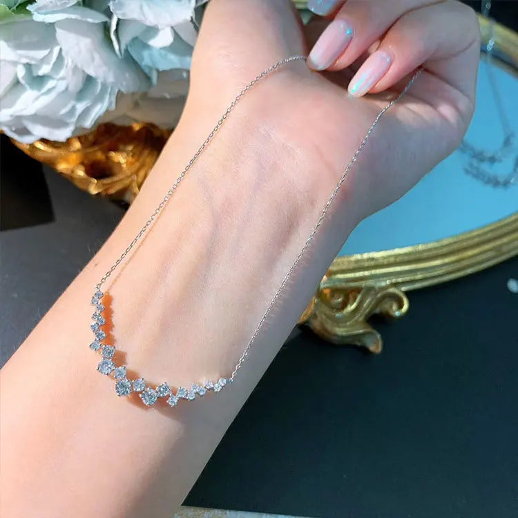 925 Silver Fashion New Arrival 1 Carat Small Diamond Pendant Necklace Female Shiny Crystal Clavicle Chain Jewelry Party Gift