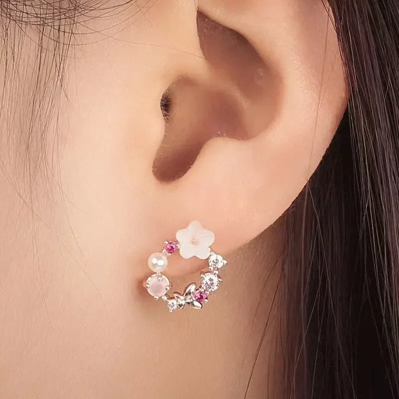 4 Pieces Rose Gold-color Jewelry Set Lady Flower Necklace Ring Earrings Fashion Accessories Zircon Simple Ornate Exquisite