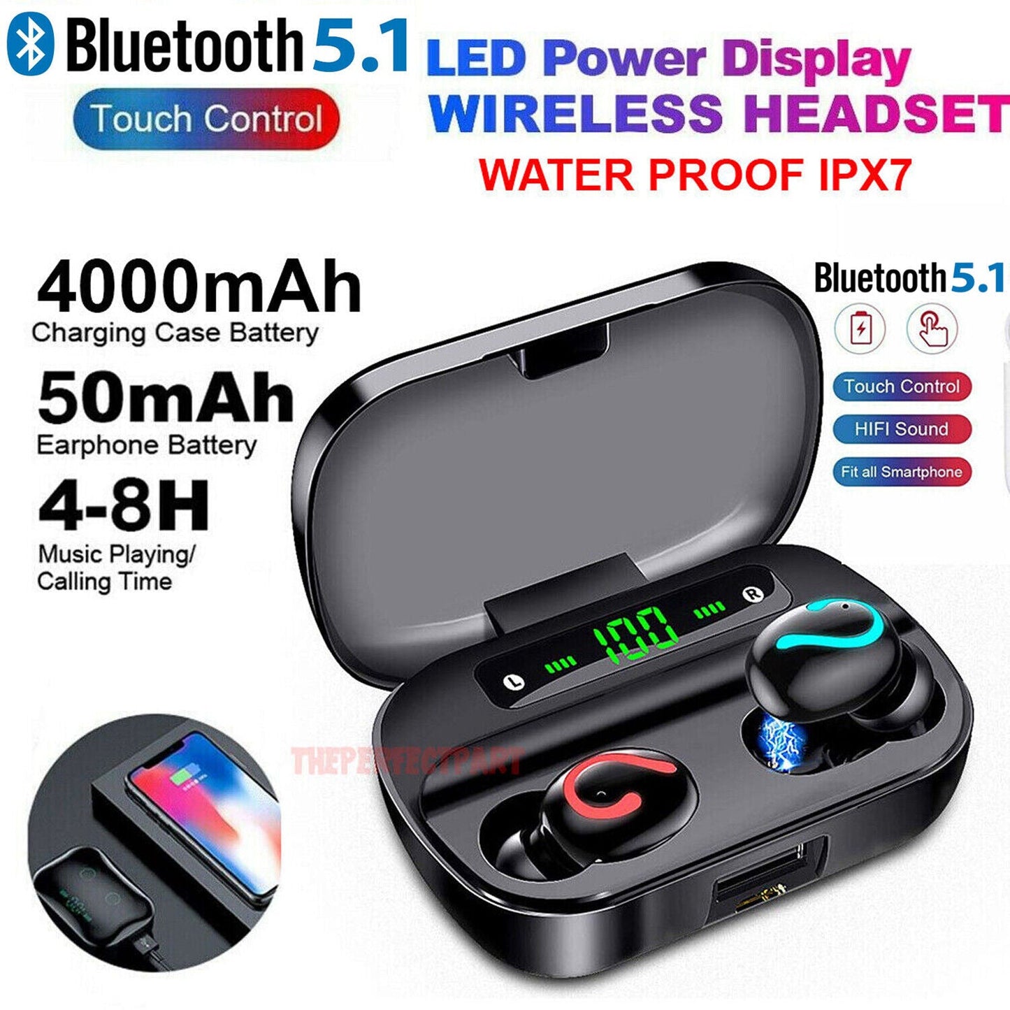 Bluetooth 5.1 Headset TWS Wireless Earphones Mini Earbuds Stereo