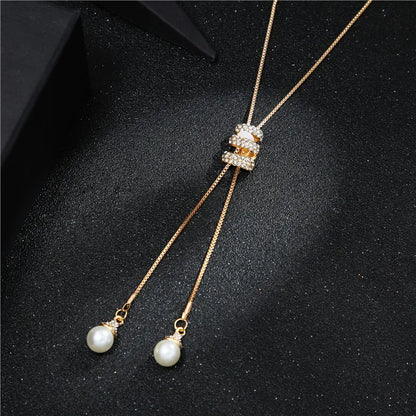2023 NEW High Quality Fashion Metal Long Tassel Rhinestone Crystal Pearl Long Chain Necklace Sweater Patry Necklace Jewelry