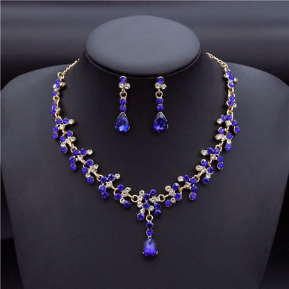 Crystal Bridal Wedding Jewelry Sets Women Gold Color Rhinestone Necklace Long Earrings Set Dress Accessories Bridesmaid