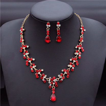 Crystal Bridal Wedding Jewelry Sets Women Gold Color Rhinestone Necklace Long Earrings Set Dress Accessories Bridesmaid