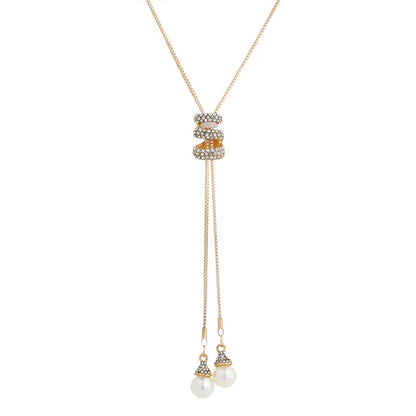 2023 NEW High Quality Fashion Metal Long Tassel Rhinestone Crystal Pearl Long Chain Necklace Sweater Patry Necklace Jewelry