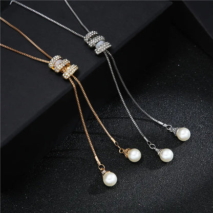 2023 NEW High Quality Fashion Metal Long Tassel Rhinestone Crystal Pearl Long Chain Necklace Sweater Patry Necklace Jewelry