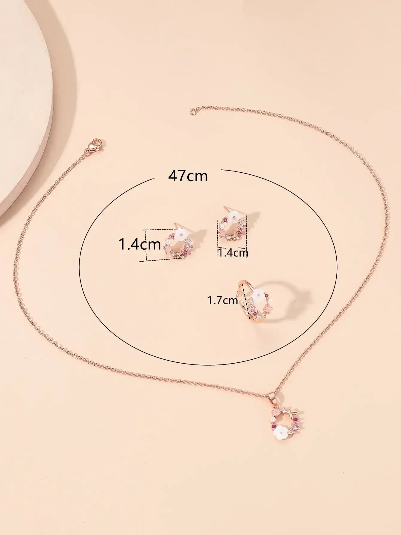 4 Pieces Rose Gold-color Jewelry Set Lady Flower Necklace Ring Earrings Fashion Accessories Zircon Simple Ornate Exquisite