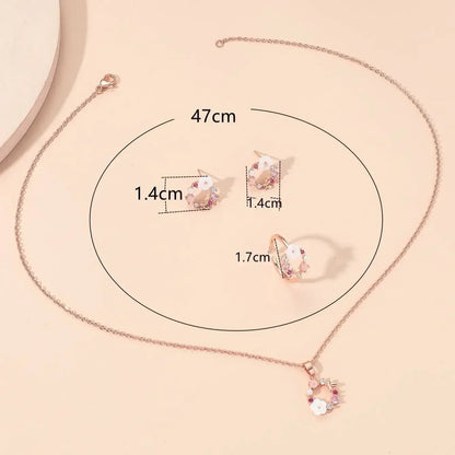 4 Pieces Rose Gold-color Jewelry Set Lady Flower Necklace Ring Earrings Fashion Accessories Zircon Simple Ornate Exquisite